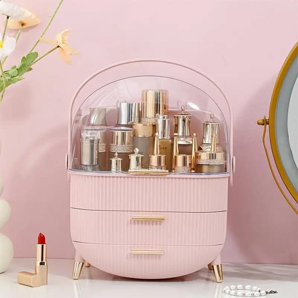 Dust-Proof Large Capacity Makeup Storage Box With Handle